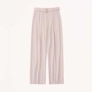Abercrombie Belted tailored wide leg pant light taupe